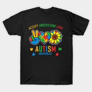 Accept Understand Love Autism Awareness Sunflower T-Shirt